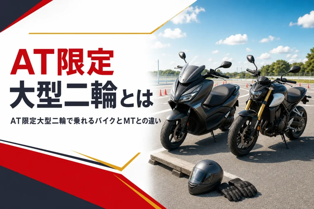 AT限定大型二輪免許で乗れるバイクとMTとの違いを紹介する記事のアイキャッチ