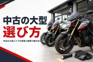 中古の大型バイクを現車確認と書類で選ぶポイントを紹介する記事のアイキャッチ