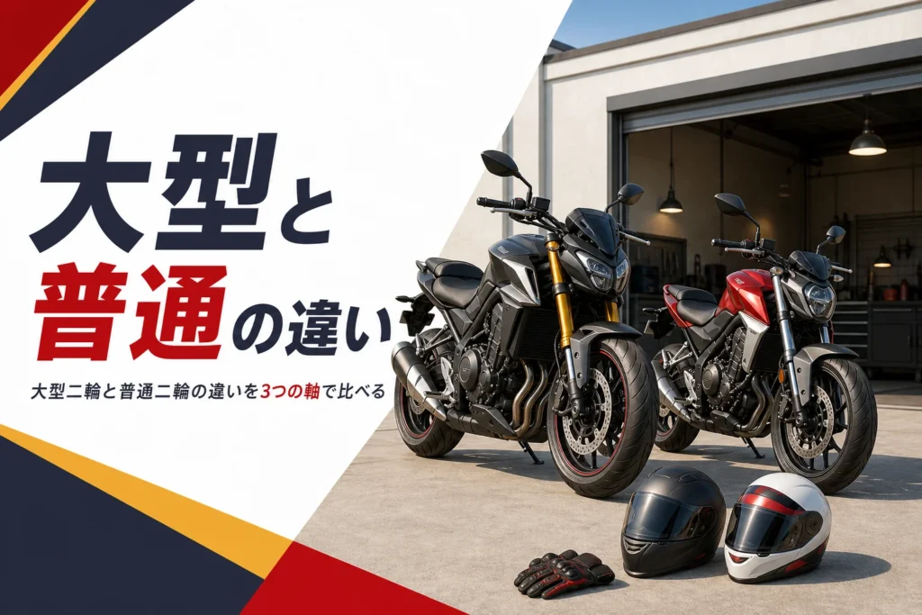 大型二輪と普通二輪の違いを、乗れる排気量・取り方・費用で比べる記事のアイキャッチ