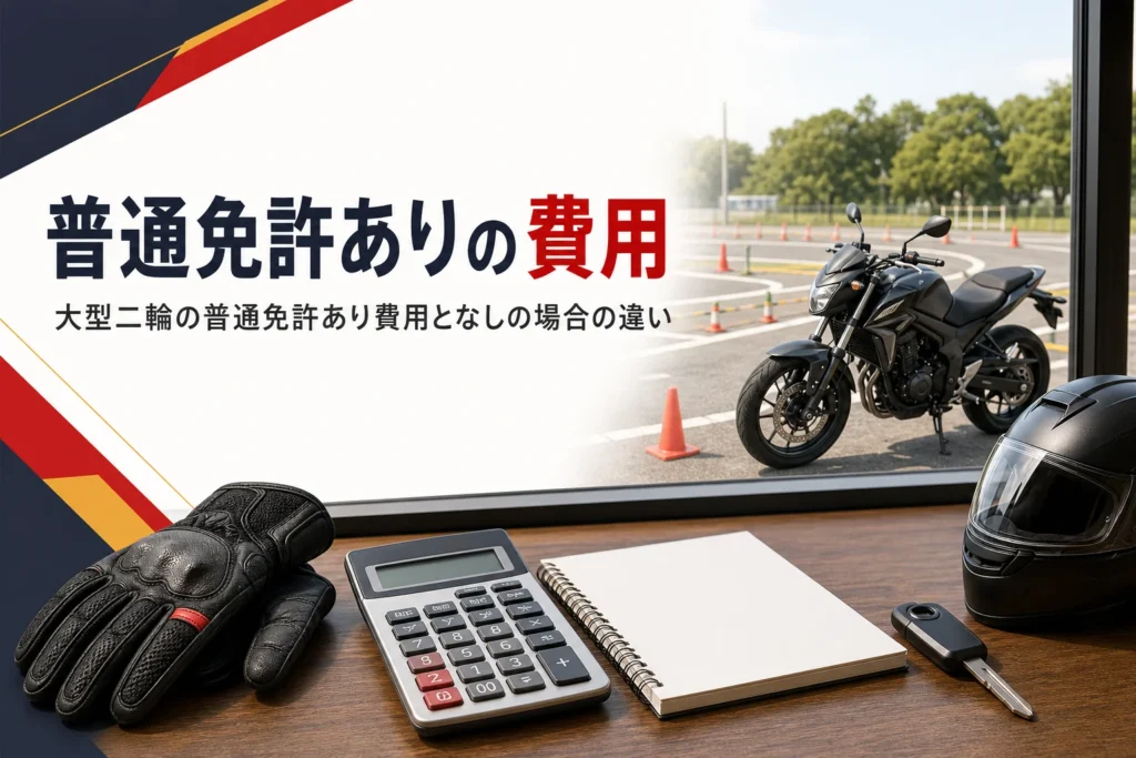 普通免許ありの大型二輪免許の費用と、免許なしの場合との違いを紹介する記事のアイキャッチ
