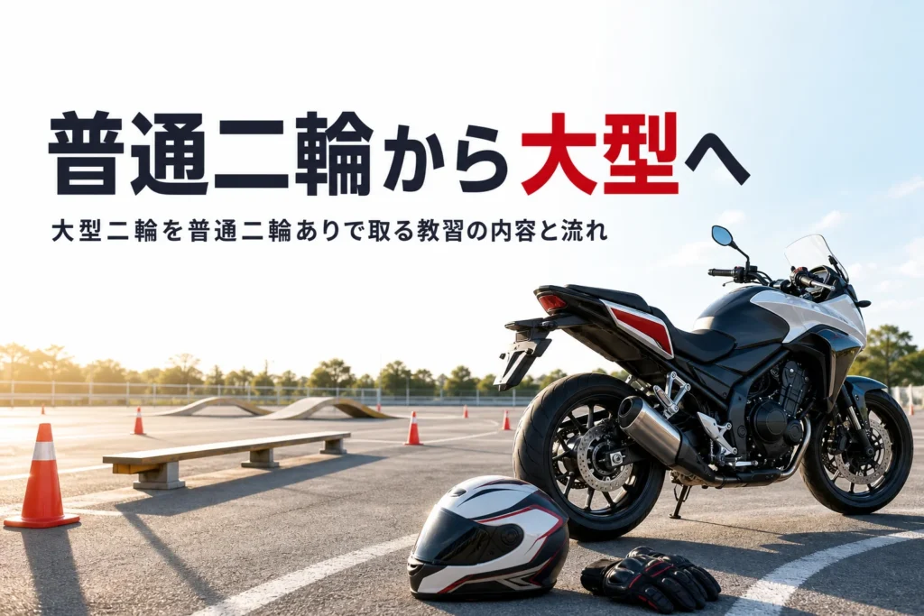 普通二輪ありで大型二輪を取る時の教習の内容と流れを紹介する記事のアイキャッチ