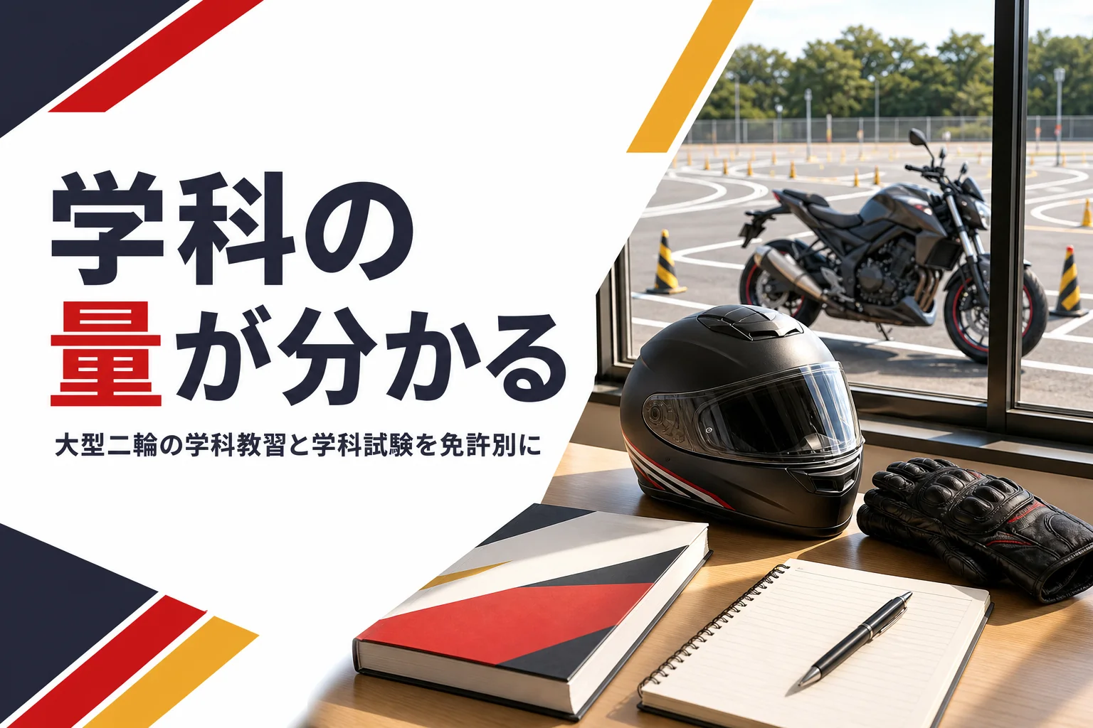 大型二輪の学科教習と学科試験を、持っている免許別に紹介する記事のアイキャッチ