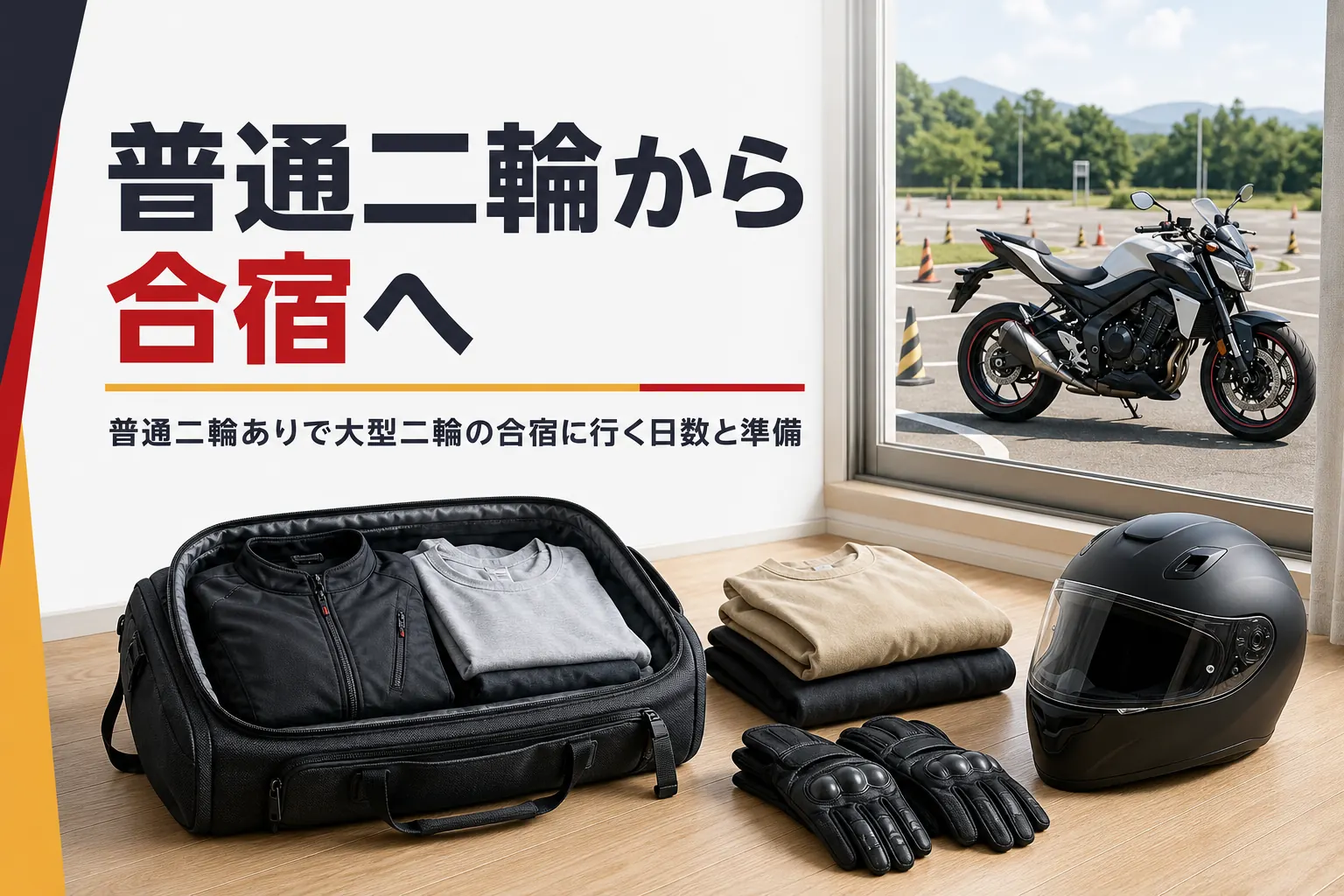 普通二輪ありで大型二輪の合宿に行く時の日数と準備を紹介する記事のアイキャッチ