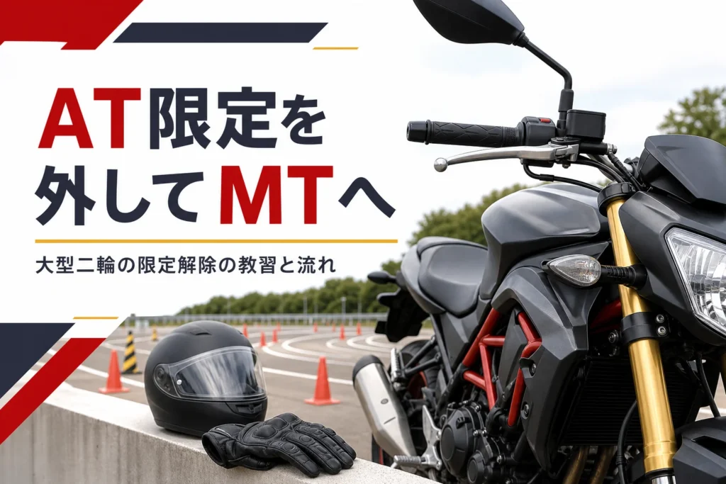 大型二輪の限定解除でAT限定からMTに乗れるようにする教習と流れを紹介する記事のアイキャッチ