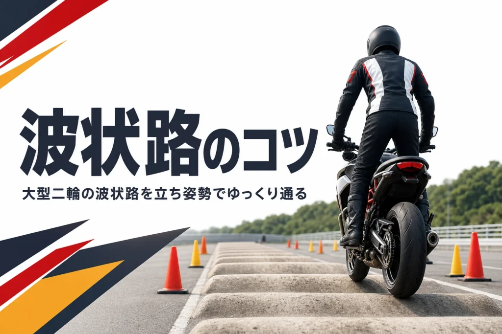大型二輪の波状路とは何か、立ち姿勢で通過するコツを紹介する記事のアイキャッチ