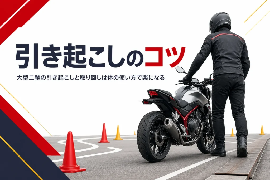 大型二輪の引き起こし・取り回しのコツを紹介する記事のアイキャッチ