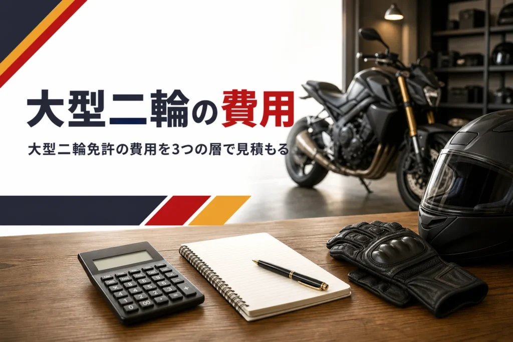 大型二輪免許の費用を、持っている免許別の内訳と考え方で紹介する記事のアイキャッチ