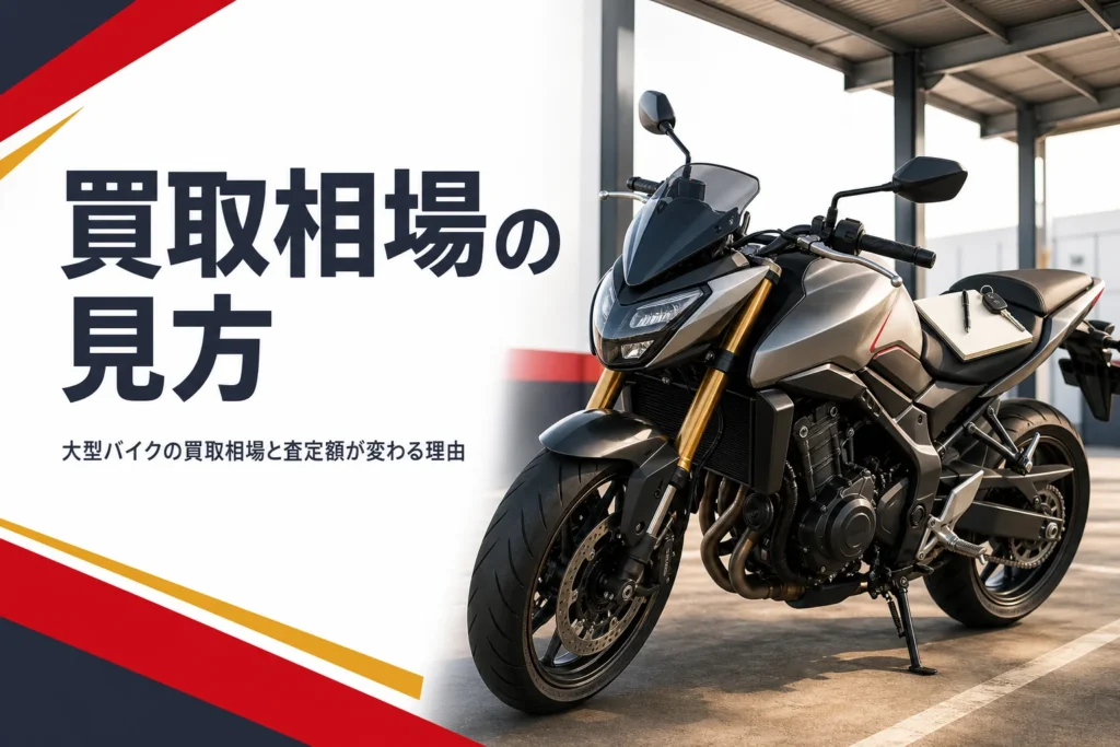 大型バイクの買取相場の見方と、査定額が変わる理由を紹介する記事のアイキャッチ