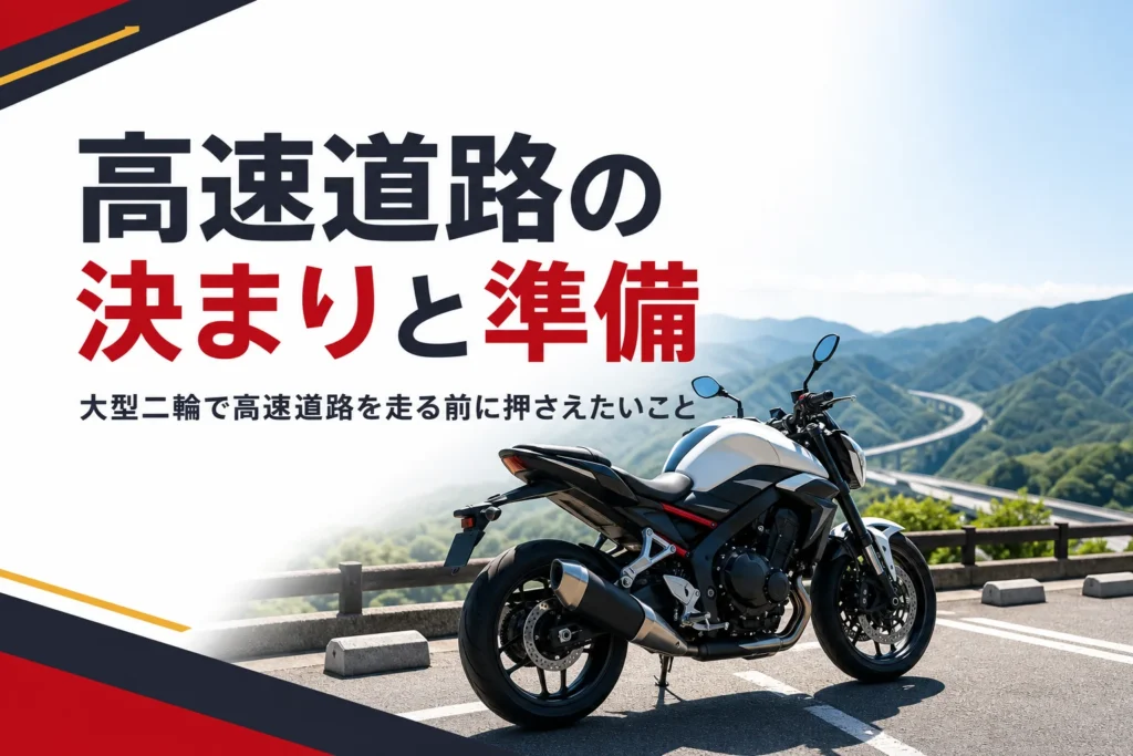 大型二輪で高速道路を走る前に押さえたい決まりと準備を紹介する記事のアイキャッチ