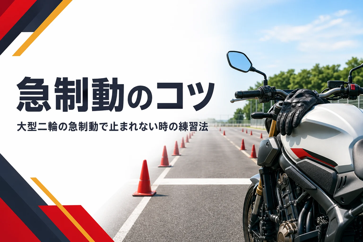 大型二輪の急制動のコツと、止まれない時の練習法を紹介する記事のアイキャッチ