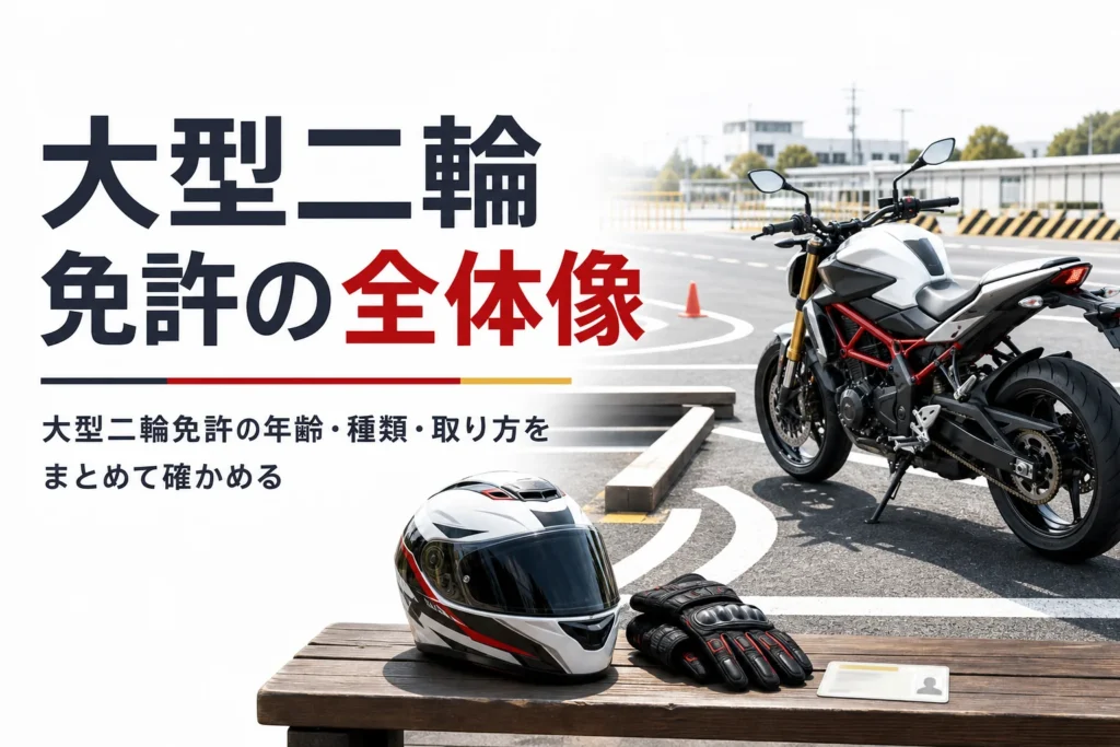 大型二輪免許の取れる年齢・種類・取り方の全体像を紹介する記事のアイキャッチ