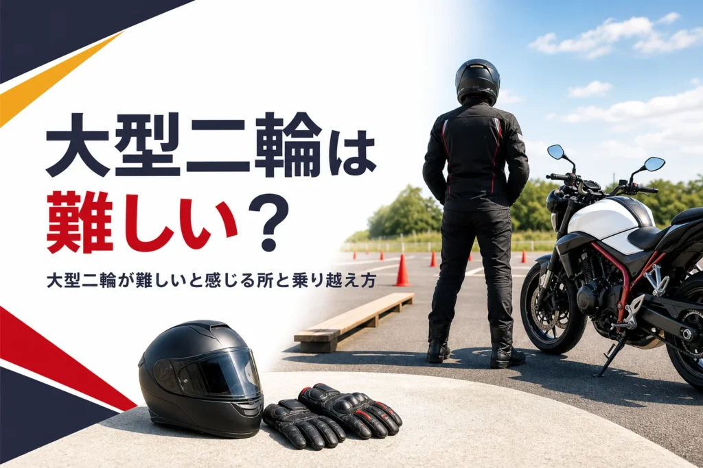 大型二輪免許は難しいのか、つまずきやすい所と乗り越え方を紹介する記事のアイキャッチ
