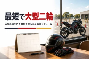 大型二輪免許を最短で取るための日数とスケジュールの組み方を紹介する記事のアイキャッチ