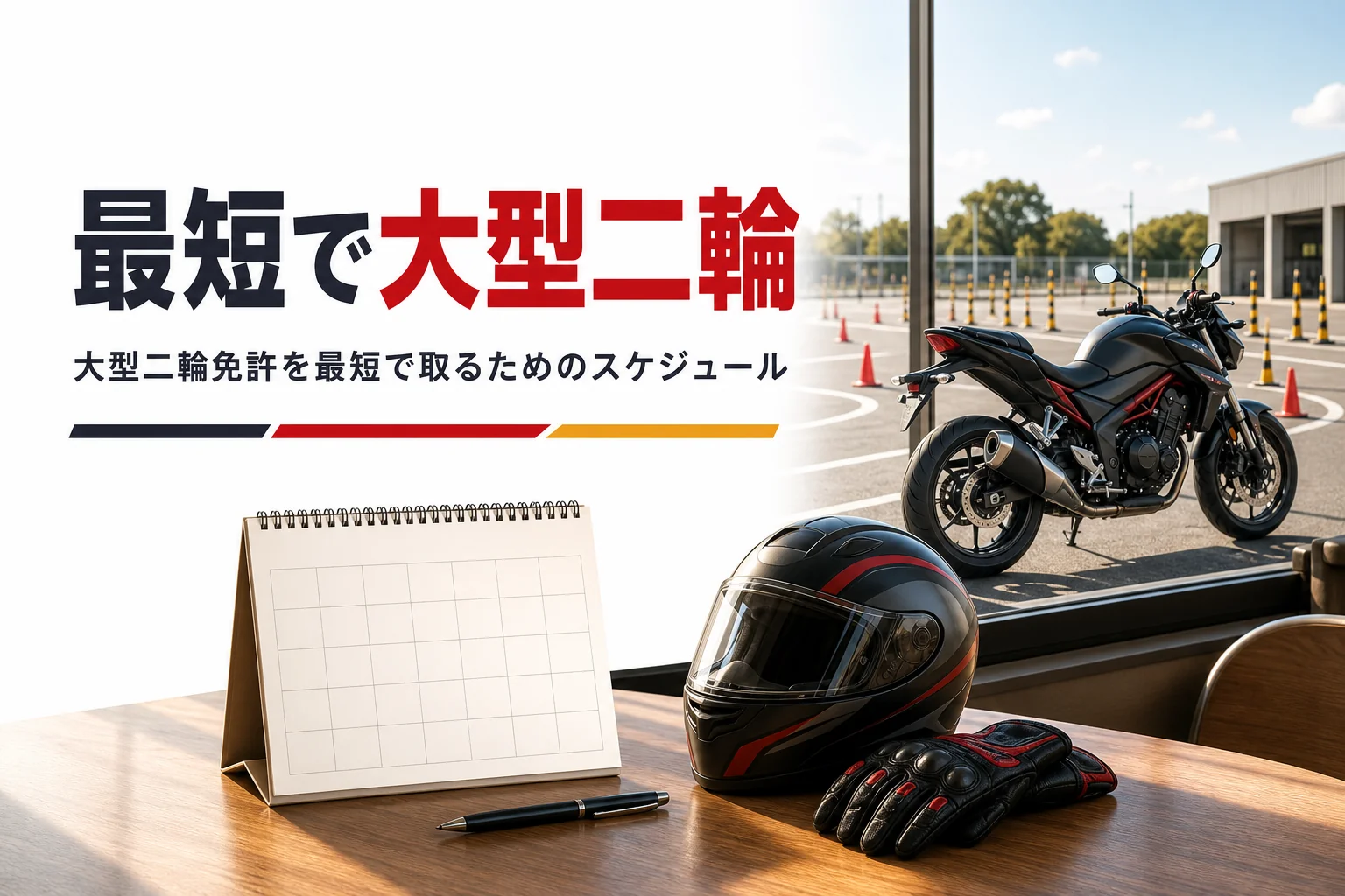 大型二輪免許を最短で取るための日数とスケジュールの組み方を紹介する記事のアイキャッチ