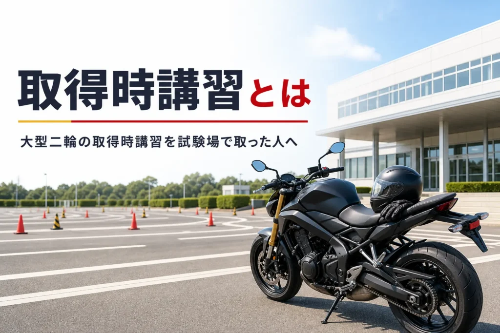 大型二輪の取得時講習について、試験場で直接受験した人向けに紹介する記事のアイキャッチ