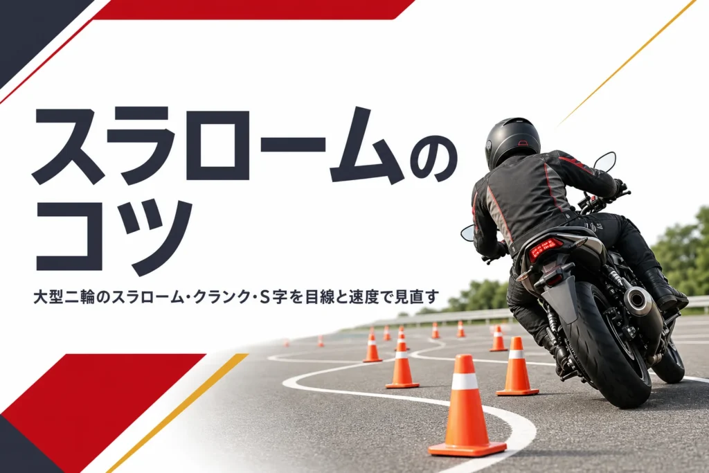 大型二輪のスラローム・クランク・S字のコツを紹介する記事のアイキャッチ