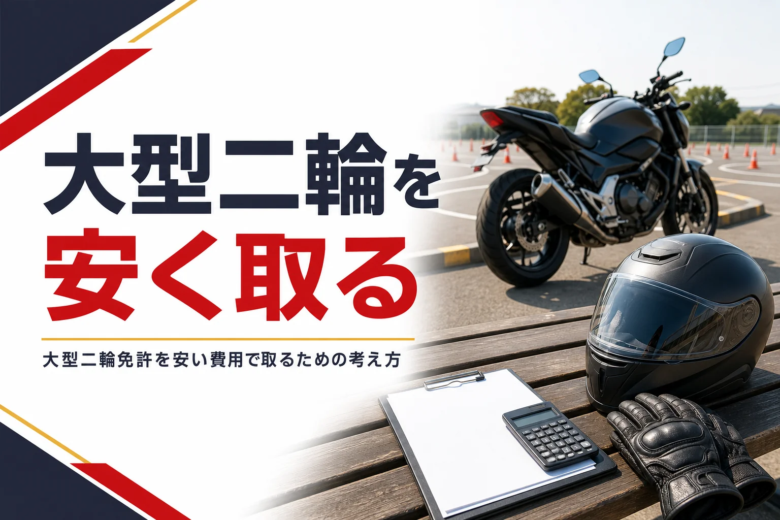 大型二輪免許を安い費用で取るための考え方と注意点を紹介する記事のアイキャッチ