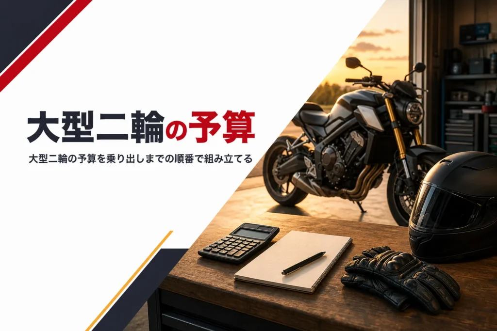 大型二輪の免許とバイクの予算を、乗り出しまでの順番で組み立てる記事のアイキャッチ
