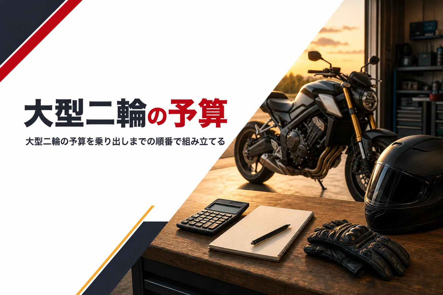 大型二輪の免許とバイクの予算を、乗り出しまでの順番で組み立てる記事のアイキャッチ